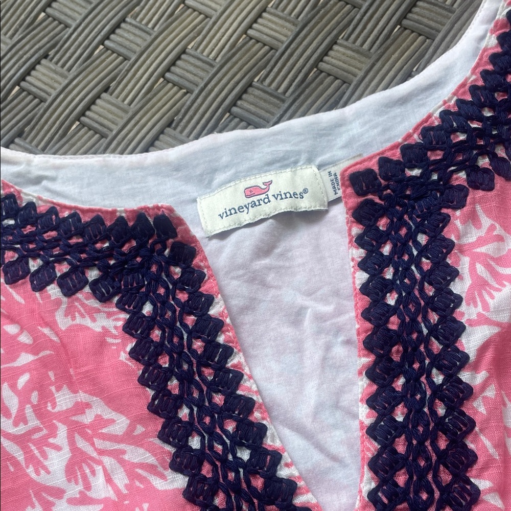 Vineyard Vines Pink and White Dress with Navy Details